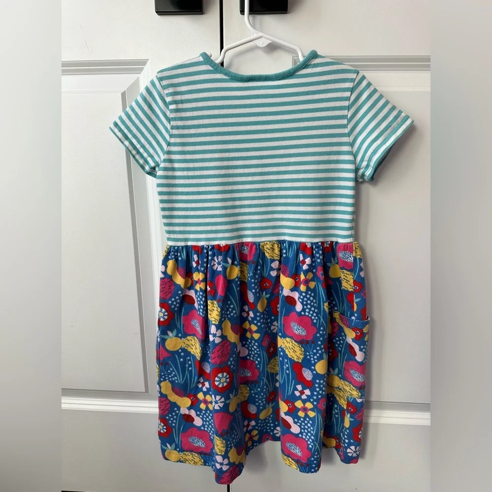 Hanna Andersson Blue Striped Floral Dress (Size 130/8)